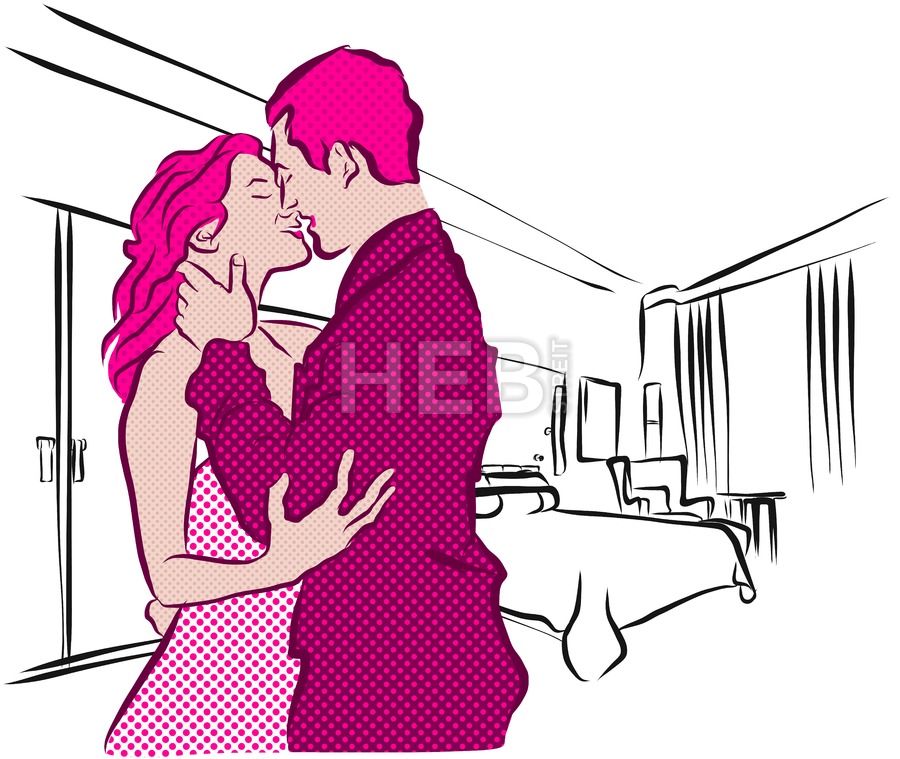 900x759 Newly Married Couple Honeymoon Romance In Hotel Room Sketches