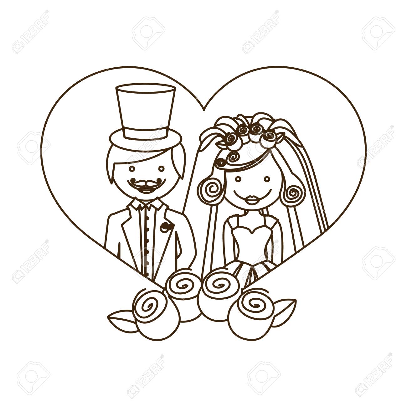 1300x1300 Sketch Silhouette Heart With Cartoon Married Couple And Crown