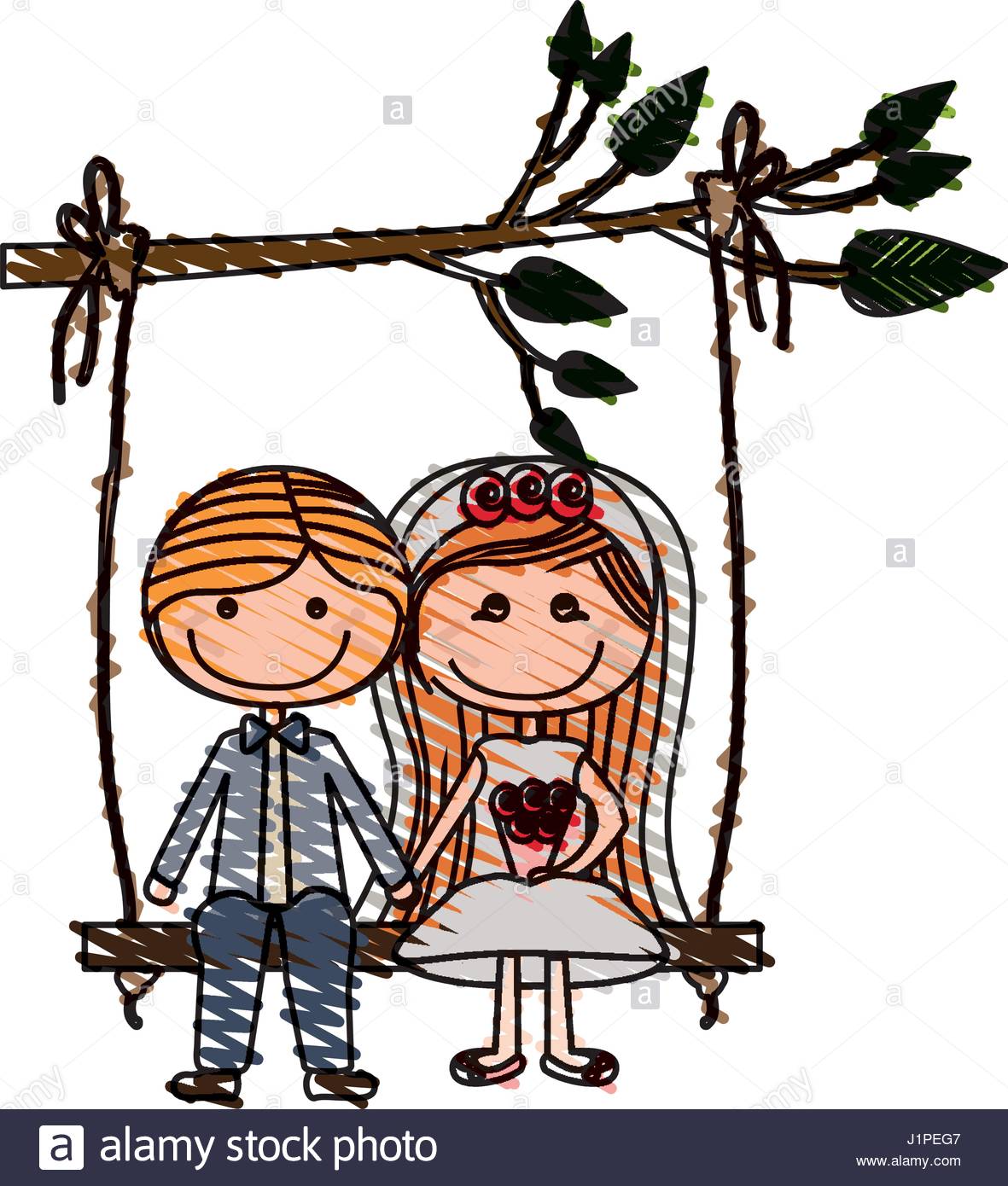 1181x1390 Color Pencil Drawing Of Caricature Married Couple In Swing Hanging