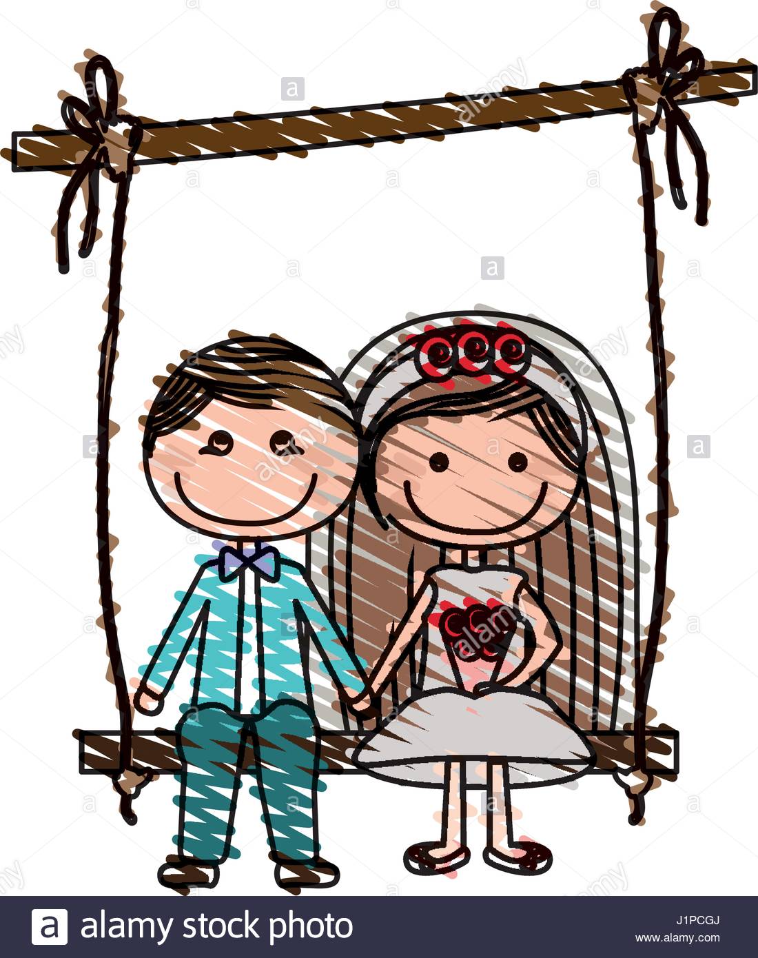 1100x1390 Color Pencil Drawing Of Caricature Married Guy And Girl Sit