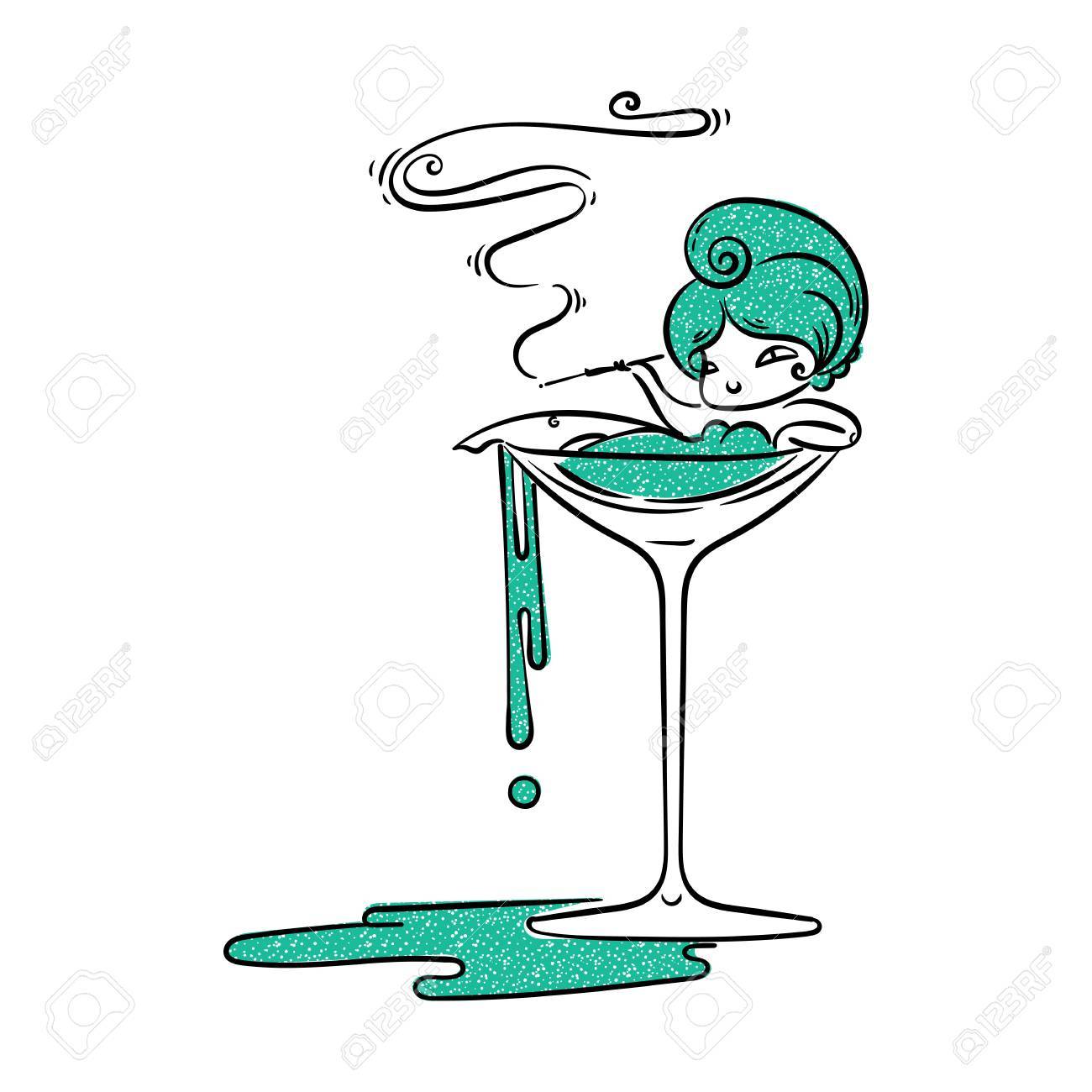 1300x1300 Beautiful Cartoon Girl In Martini Glass With Cigarette. Poison