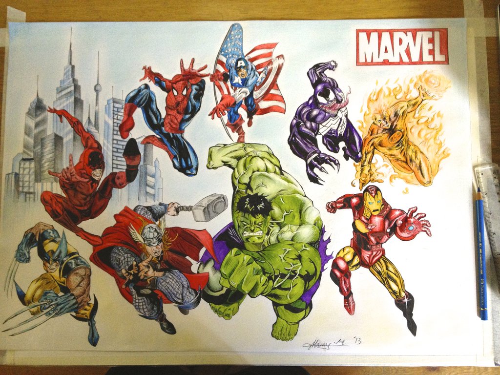 1024x768 All Marvel Characters Drawings A2 Marvel Characters Drawing By