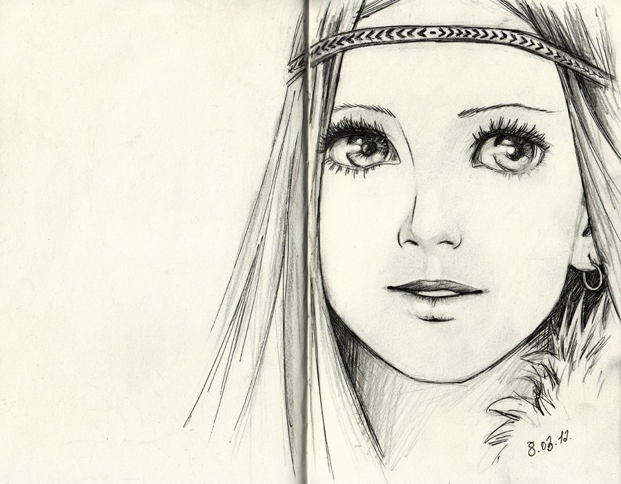 900x701 Sketch Woman Drawing Hippy Happy Big Eyes Face ( Masha Scream By