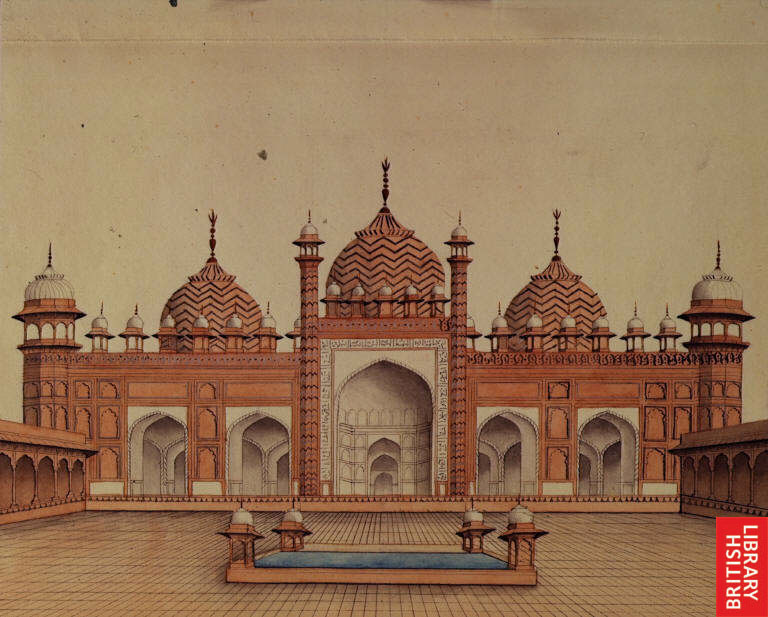 768x617 Filejami' Masjid Coloured Drawing By Lalah Silchand. Delhi, India