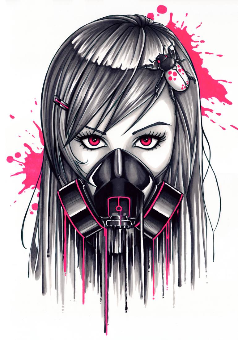 770x1102 Saatchi Art Gas Mask Girl Drawing By Ben Krefta