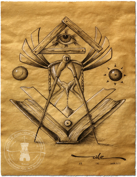 457x588 Light Of Time Masonic Drawing Depicting Symbols Related To Time