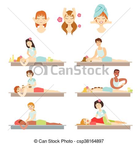 450x470 People Getting Facial And Body Massage In Spa Flat Childish Eps