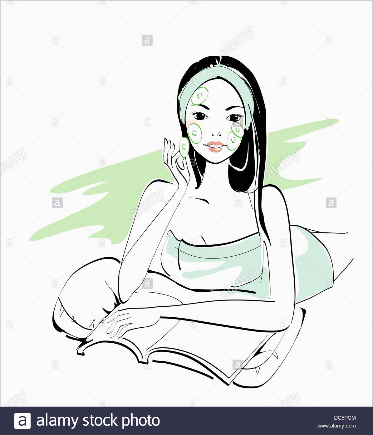 1195x1390 Illustration Drawing Of A Woman Doing Face Massage Stock Photo