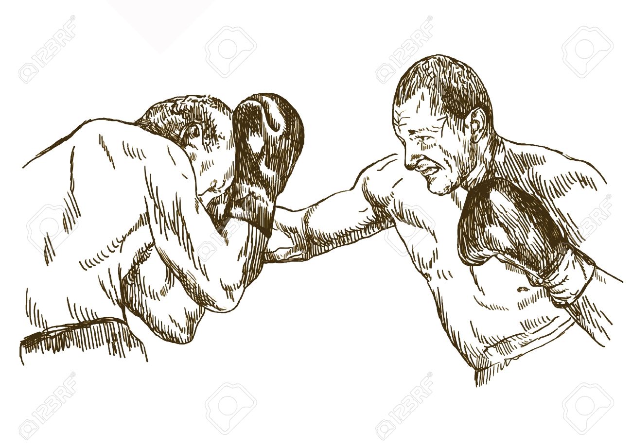 1300x918 Boxing Match , Hand Drawing Converted Royalty Free Cliparts