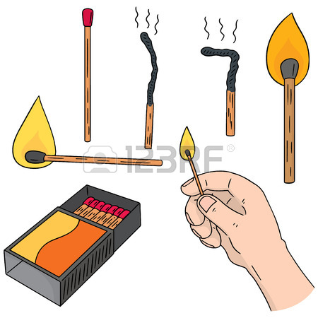 450x450 Hand Drawing Of Fire Burning Match. Black And White Simple Line