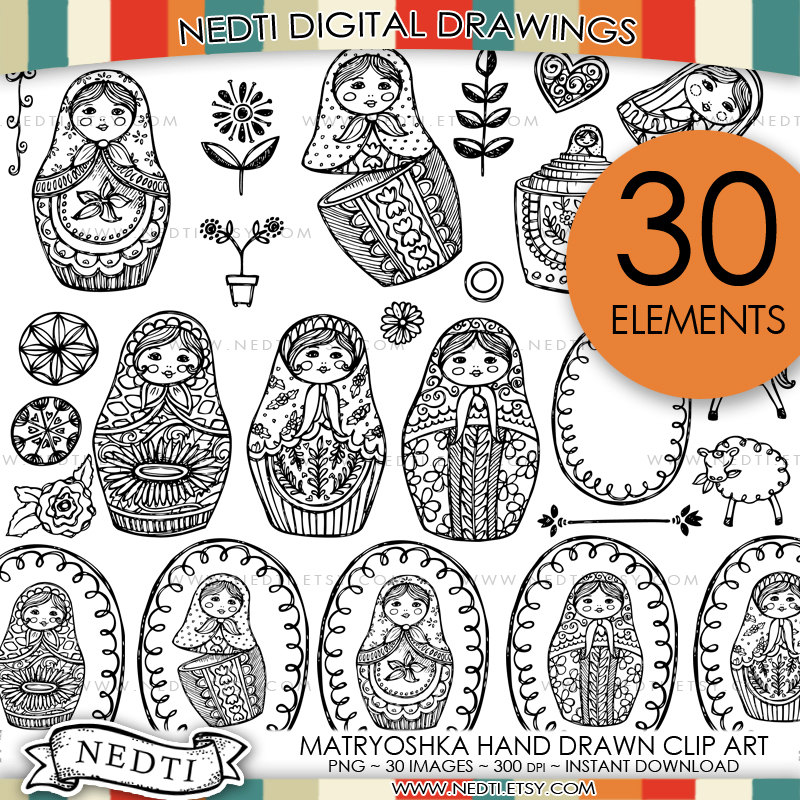 800x800 Printable Russian Nesting Dolls Coloring Page Digital File