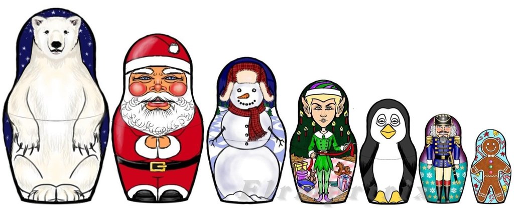 1024x424 Christmas Matryoshka Set Phone Drawing By Flrmprtrix