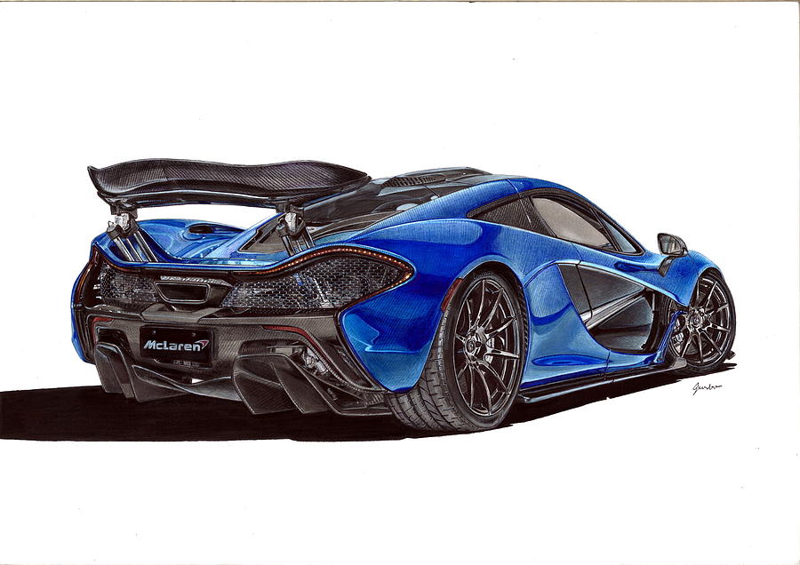 900x636 Mclaren P1 Blue Carbon Drawing By Tomasz Boguslawski