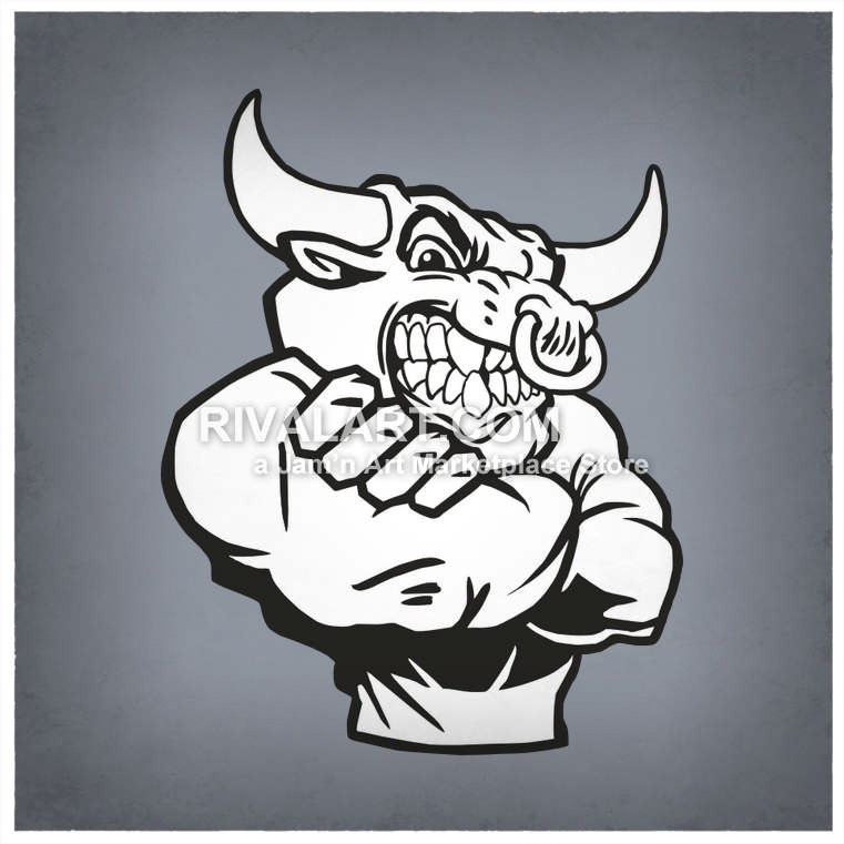 761x761 Bulls Mascot With Arms Crossed Mean Nose Ring Graphic Black White