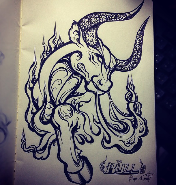 610x640 Taurus Bull Tattoo Sketch Loog Taurus Bull Tattoos
