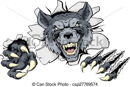 450x300 Wolf Claws Break Out. A Mean Wolf Character Or Sports Mascot