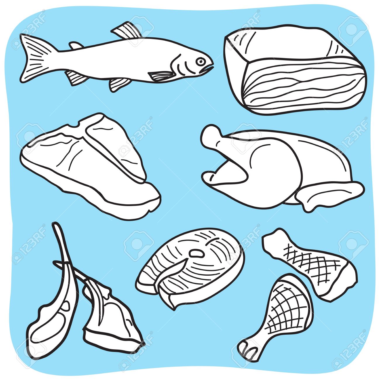 1300x1300 Drawing Of Meat, Fish And Poultry