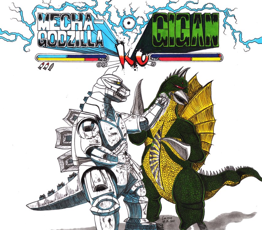 854x750 Mechagodzilla Knocks Out Gigan By Lersso