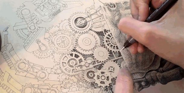 610x309 Watch This Man Make Incredibly Detailed Mechanical Drawings