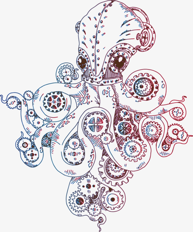 650x782 Vector Octopus Painted Mechanical Gear, Hand Painted, Octopus