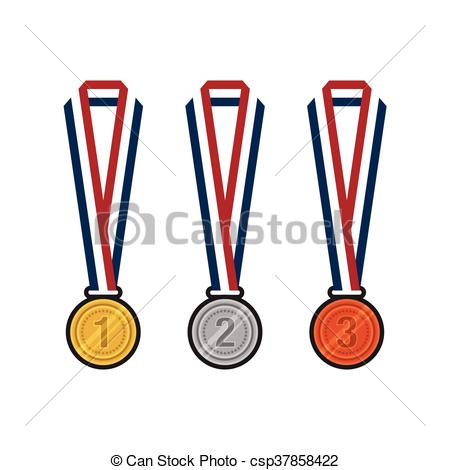 450x470 Gold, Silver, Bronze Medals With Ribbons Flat Design Vector