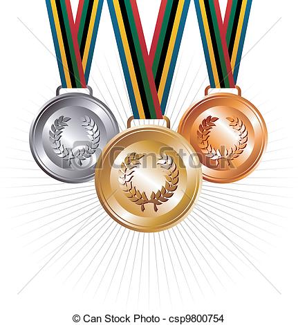 431x470 Gold, Silver And Bronze Medals With Ribbons Background . Eps
