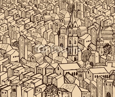 400x340 Inkshuffle Medieval City Brown Drawing