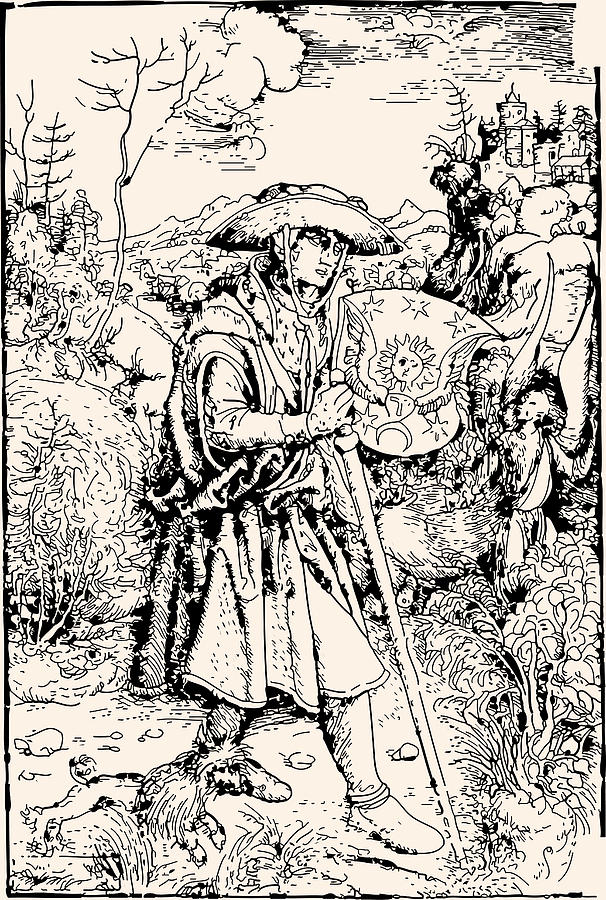 606x900 Medieval Pilgrim Drawing By