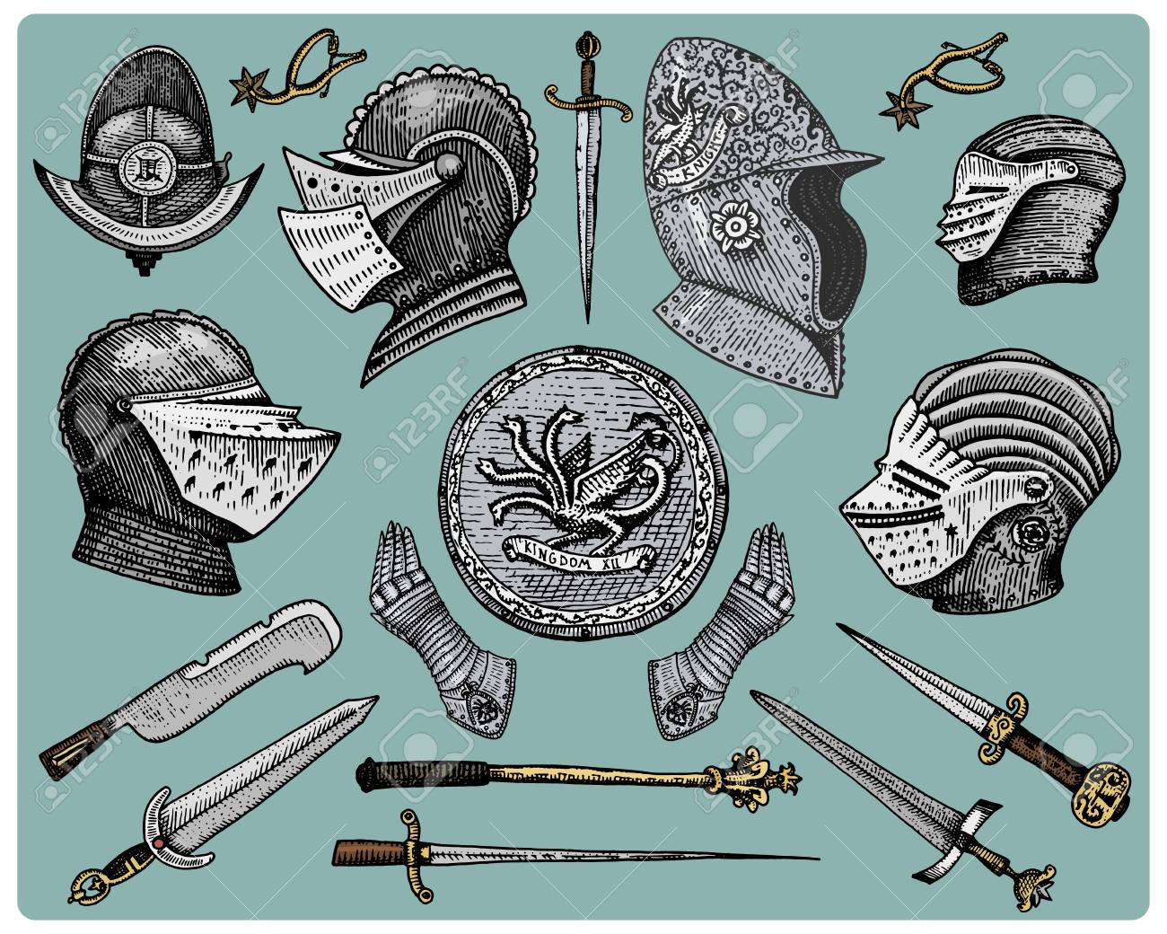 1300x1040 Medieval Symbols, Helmet And Gloves, Shield With Dragon And Sword