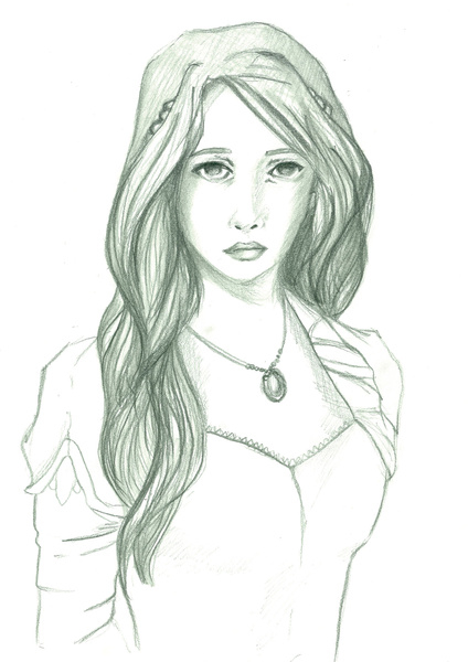 424x600 Pencil, Sketch, Drawing, Portrait, Girl, Hair, Medieval, Game