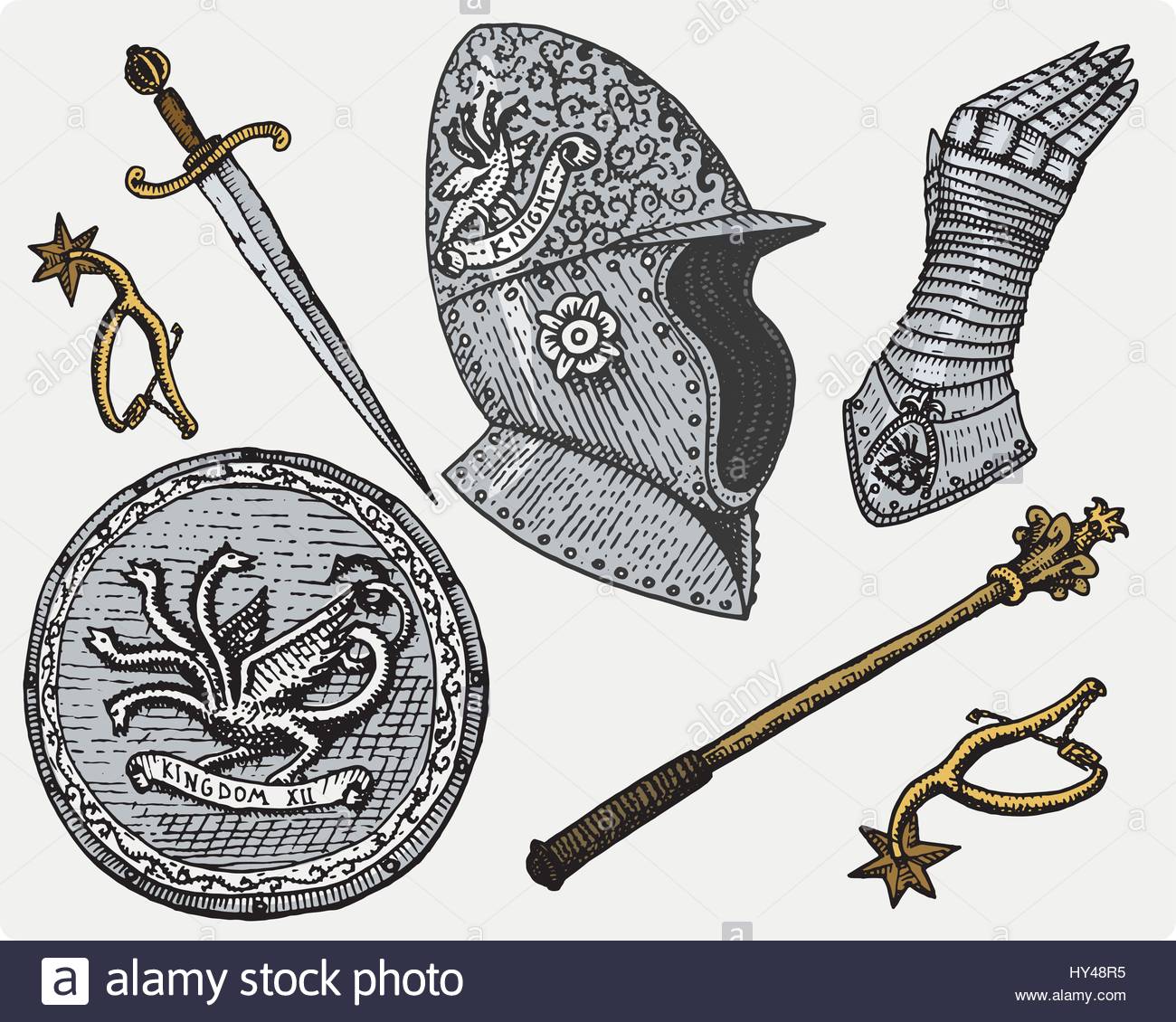 1300x1130 Medieval Symbols, Helmet And Gloves, Shield With Dragon And Sword