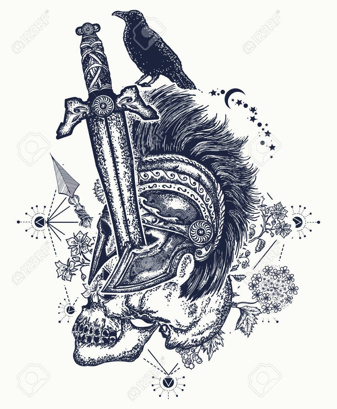 1072x1300 Soldiers Skull Tattoo. Ancient Soldier Is Killed With Sword