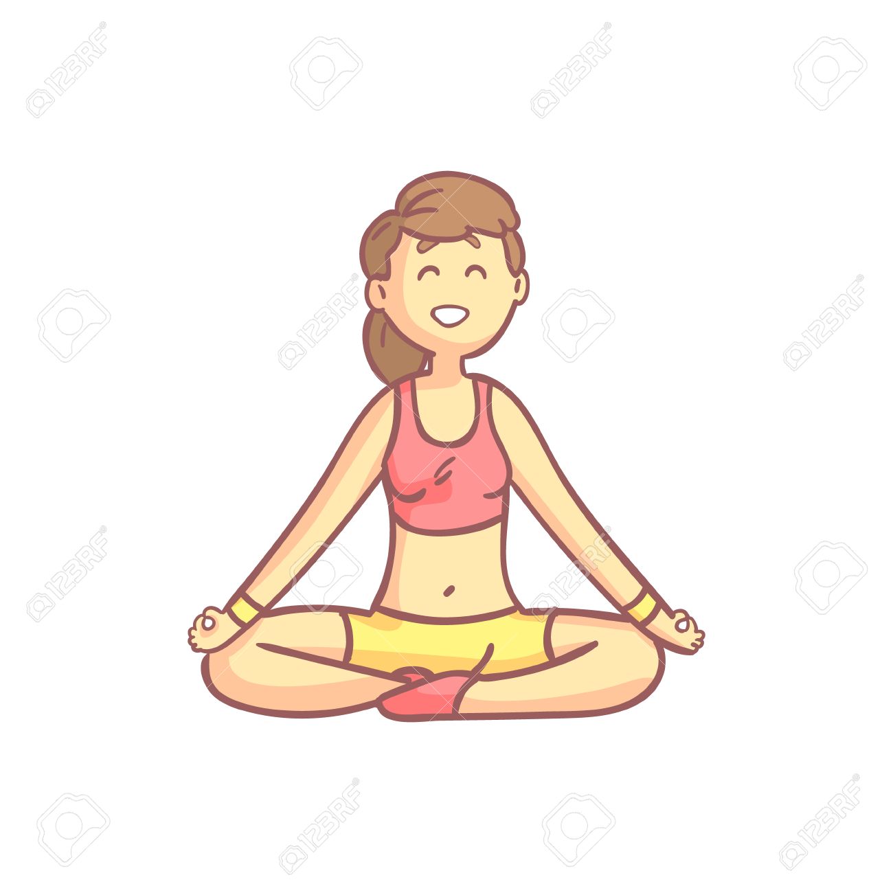 1300x1300 Girl In Lotus Yoga Pose Flat Outlined Pale Color Funny Drawing