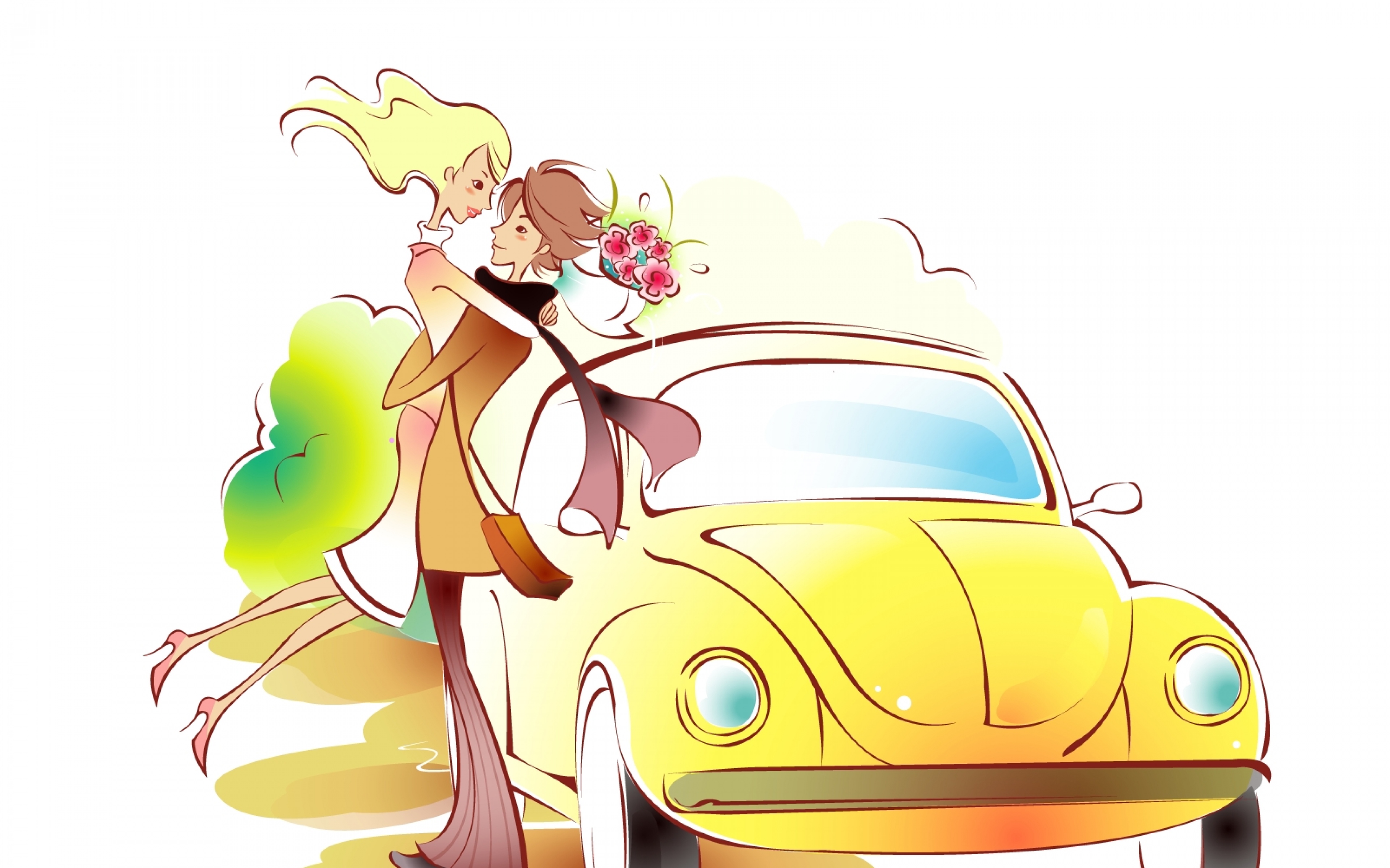 3840x2400 Download Wallpaper 3840x2400 Couple, Art, Drawing, Love, Car, Hug