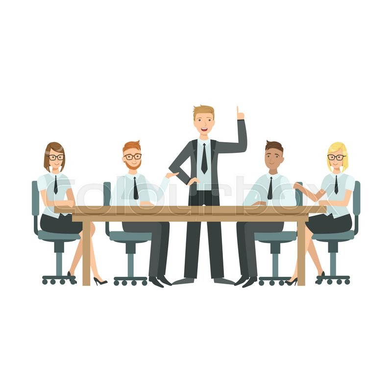 800x800 Managers Sitting On Meeting Teamwork Simple Cartoon Style