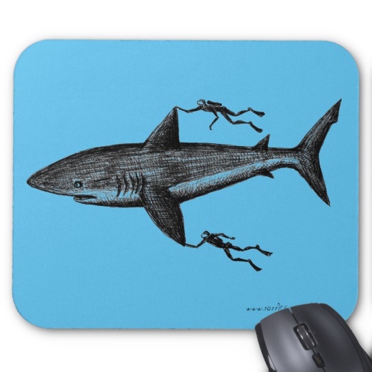 540x540 Megalodon Shark And Divers Cool Ink Pen Drawing Mouse Pad