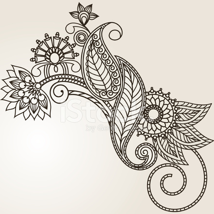440x440 Hand Drawn Abstract Henna Mehndi Flowers And Paisley Stock Vector