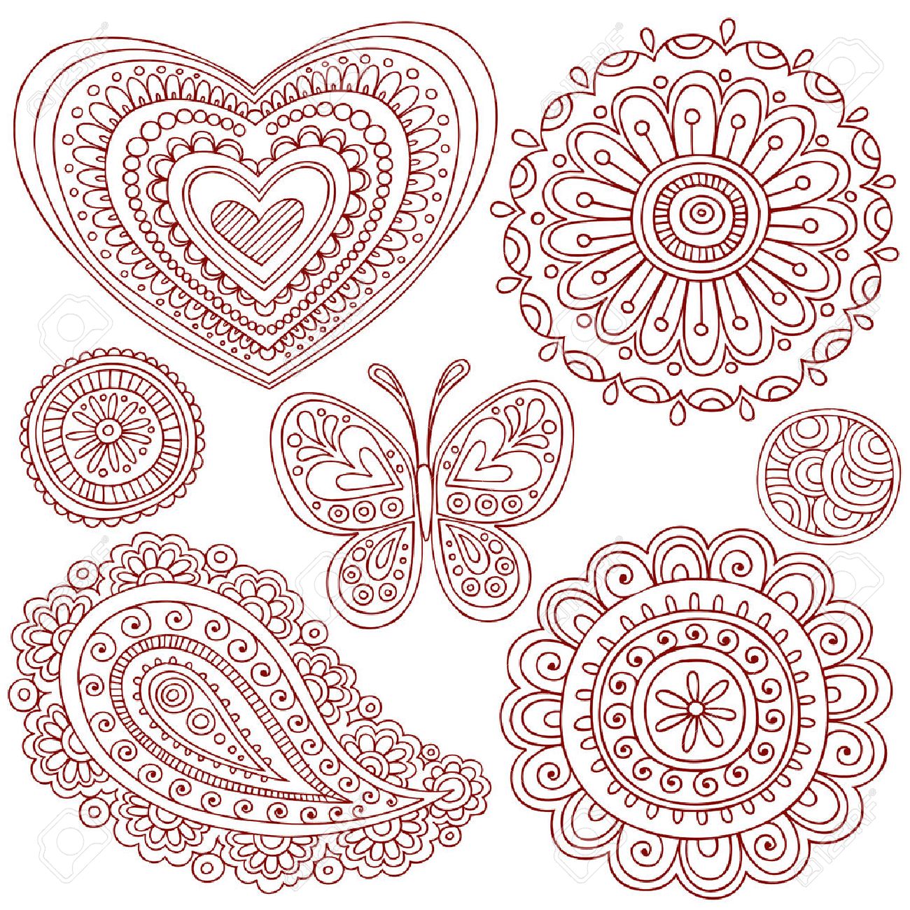 1300x1300 Hand Drawn Henna (Mehndi) Heart, Flower, Butterfly, And Paisley