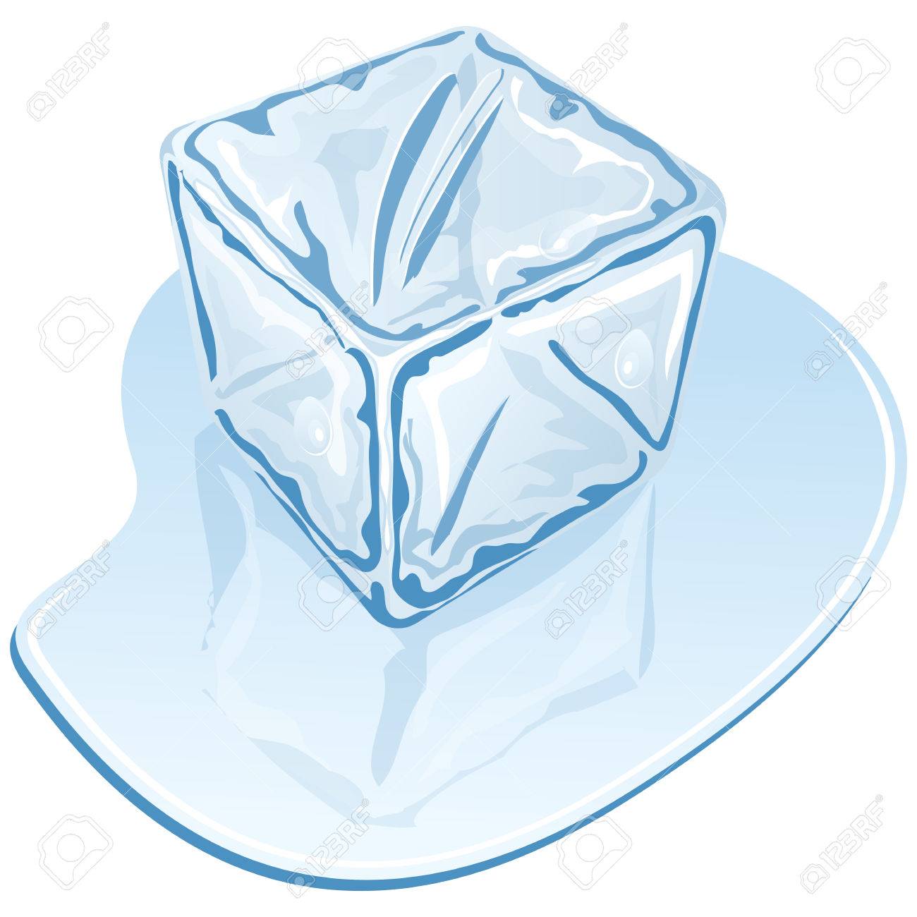 1300x1300 Vector Illustration Of Blue Half Melted Ice Cube Royalty Free
