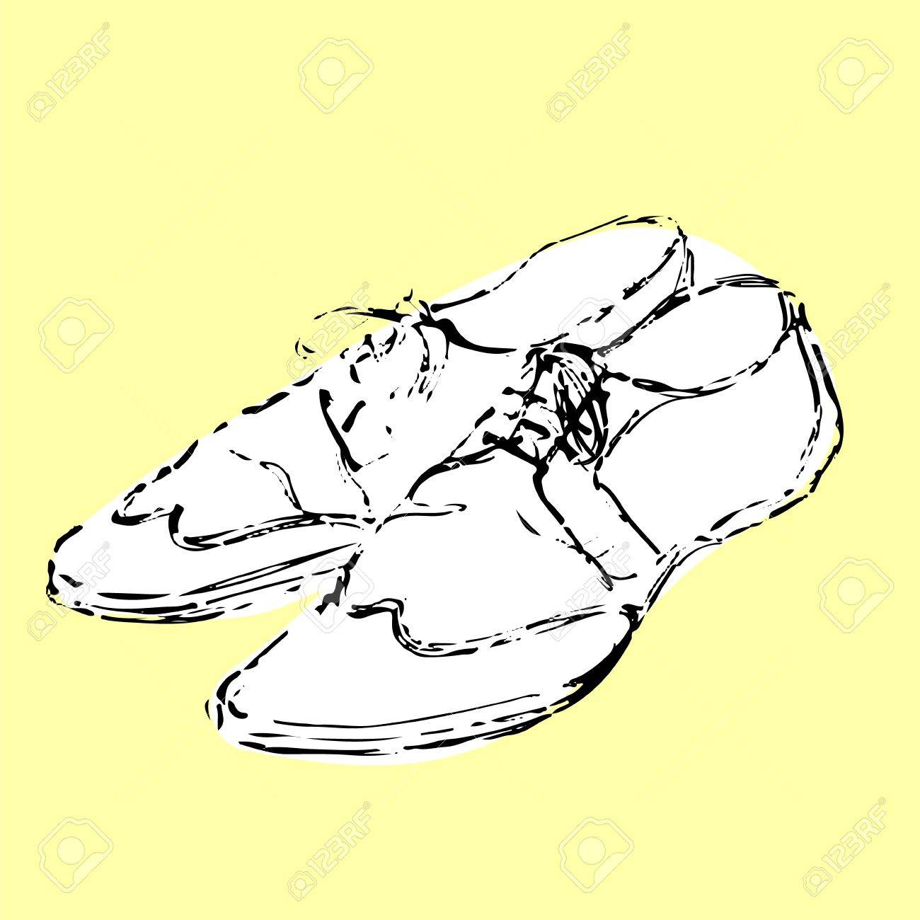 1300x1300 Mens Fancy White Shoes Hand Drawn Sketch On Yellow Background