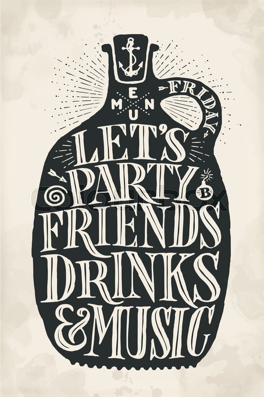 533x800 Poster Bottle With Hand Drawn Lettering Menu, Party, Friends