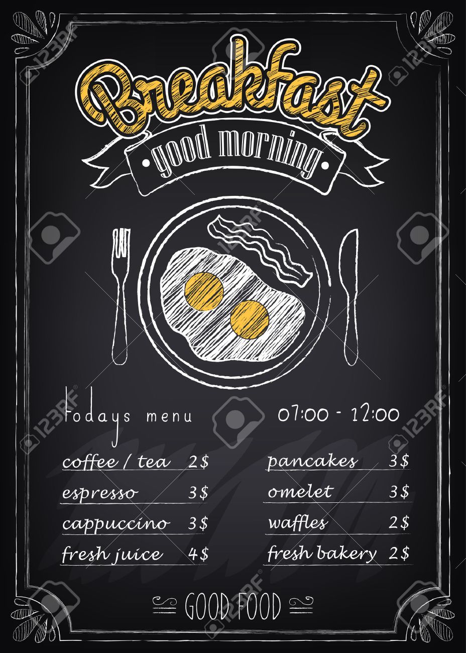 928x1300 Vintage Poster. Breakfast Menu. Fried Eggs, Beacon. Freehand