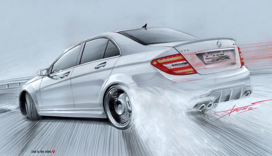 900x519 Mercedes C63 Amg Drifting Drawing By Adonis Alcici By Designadonis