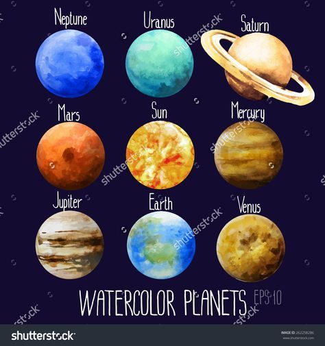 474x505 Stock Vector Watercolor Planets Sun Mercury Venus Earth Mars