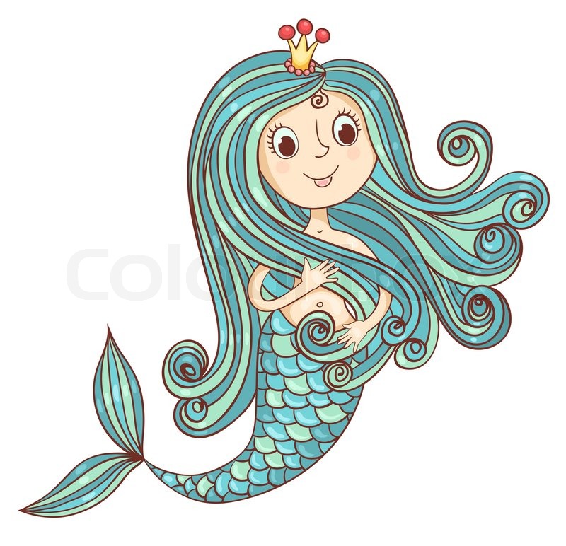 800x772 Mermaid Princess Isolated On White. Vector Cartoon Illustration