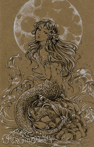 384x600 Moon Mermaid Drawing By Meredithdillman