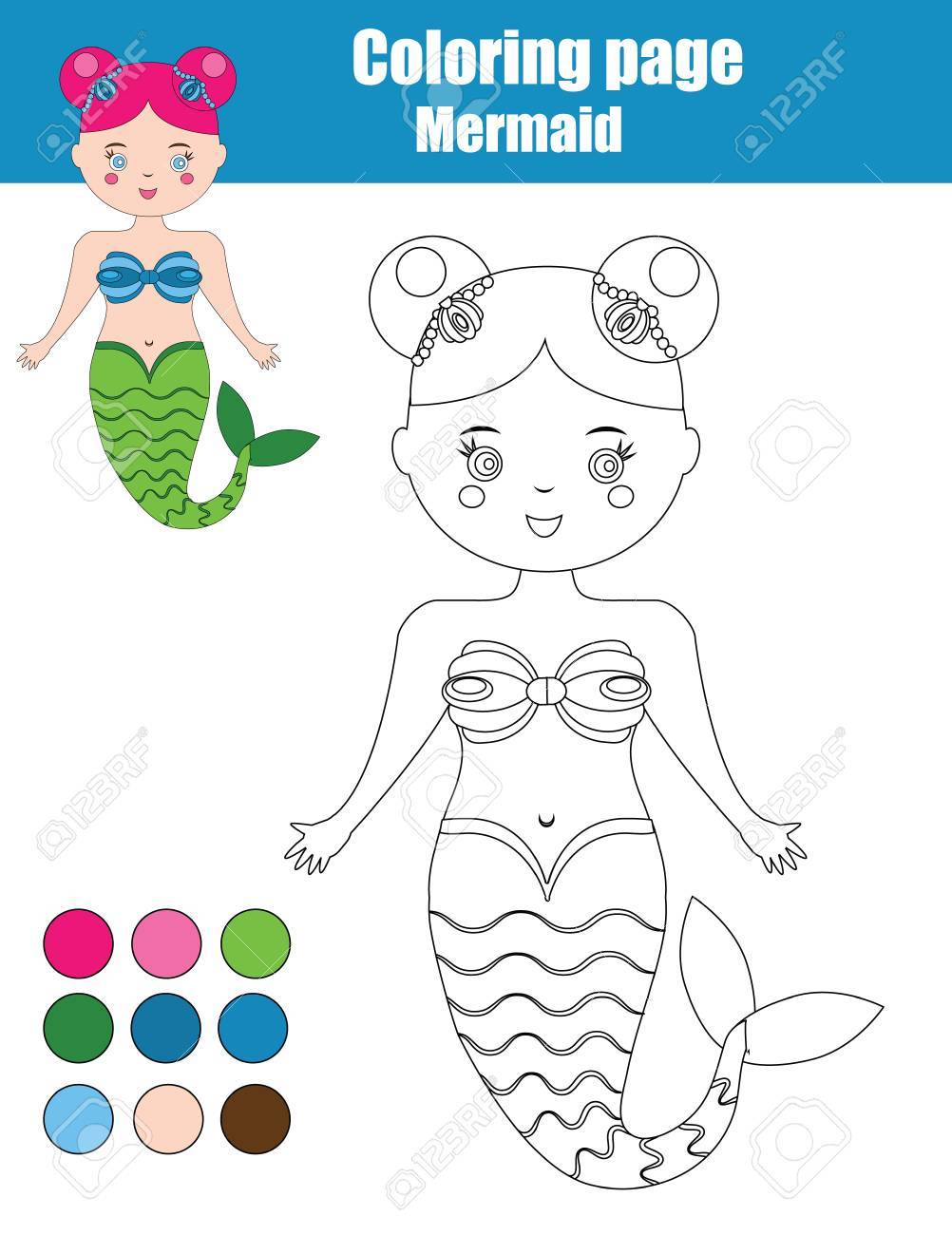 1002x1300 Coloring Page With Mermaid. Children Educational Drawing Game