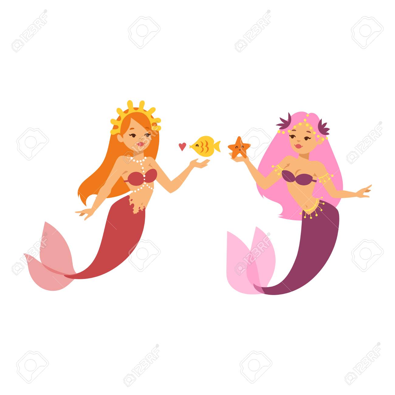 1300x1300 Mermaid Character Design Coral Set Aquatic Life Concept Vector