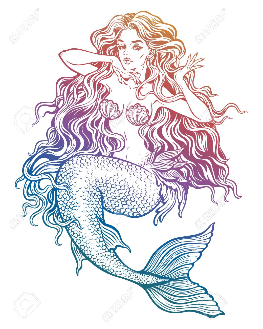 1040x1300 Beautiful Mermaid Girl With Fairytale Hair Art. Royalty Free