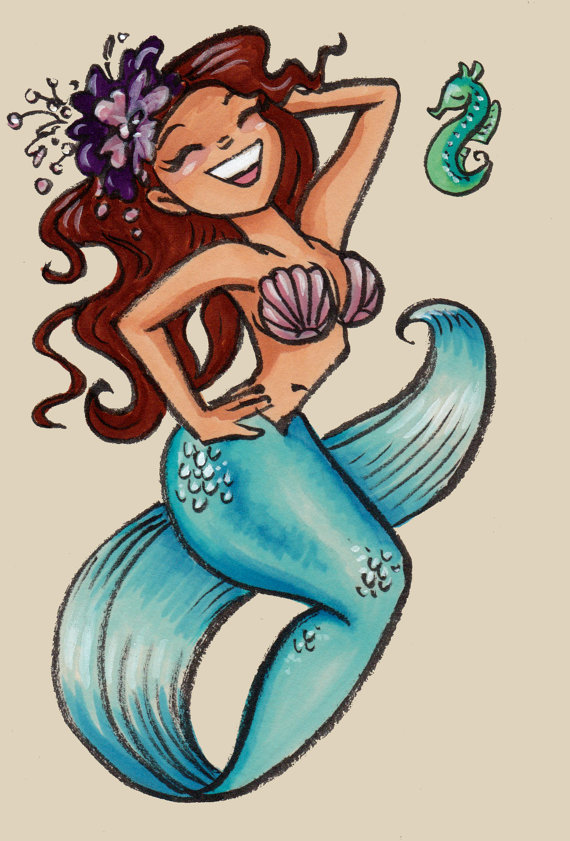 570x841 Sexy Latina Pin Up Mermaid Girl Original Drawing